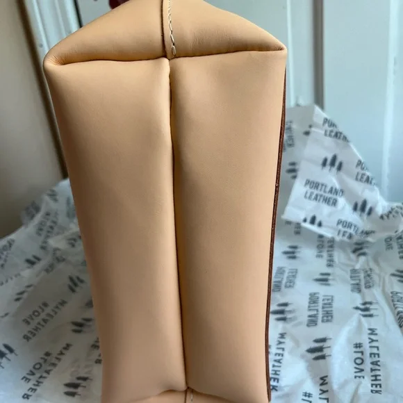 Portland leather mini crossbody tote in peach - Picture 6 of 7